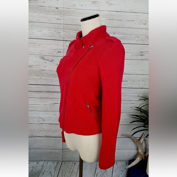 Sparkle and Fade Red Abstract Zipper Coat SZ Small - Picture 2 of 8